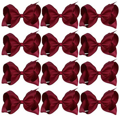 Picture of Large Boutique Hair Bows 6 Inch Cheerleading Cheerleader Cheer Bow Alligator Clips(Maroon)