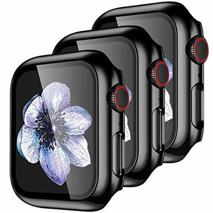 Picture of 3 Pack Easuny Design for Apple Watch Case 44mm Series 6 SE 5 4 with Built-in Glass Screen Protector - Overall Protective Hard Cover Accessories for iWatch Women Men,Black Black Black