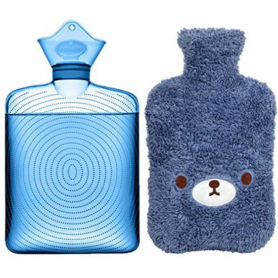 Samply Hot Water Bottle- 2 Liter Water Bag with Knitted Cover,Transparent  Purple
