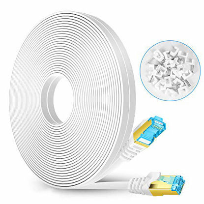 Picture of Cat 7 Ethernet Cable 25 ft White,Gigabit Shielded Solid Flat RJ45 Connectors High Speed Computer Internet LAN Network 25ft Ethernet Slim Cable Cord for Router, Modem - Faster Than Cat5e/Cat5/Cat6