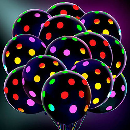Picture of 50 Pieces Blacklight Party Balloons UV Neon Glow Balloons 12 Inch Reactive Fluorescent Mini Polka Dots Balloons Latex Balloons Glow in The Dark Latex Balloons for Glow Party Supplies (Black)