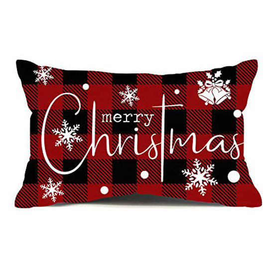 Picture of Allorry Christmas Pillow Covers Merry Christmas Throw Pillow Decorative Christmas Red and Black Cotton Cloth Linen Cloth Pillow Cover Sofa Cover Decorative Rectangle Length 12X20