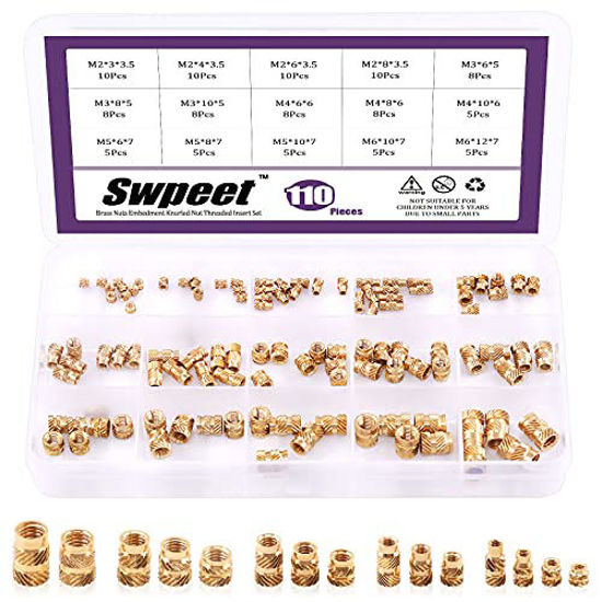 GetUSCart Swpeet 110Pcs 5 Values M2 M3 M4 M5 M6 Female Thread Knurled