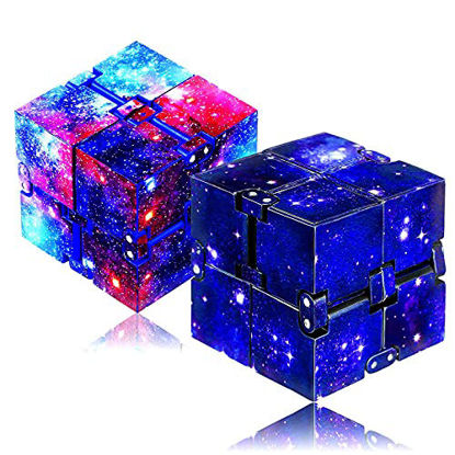 Picture of Infinity Cube 2 Pieces Fidget Cube, Fidget Blocks for Stress and Anxiety Relief Mini Preschool Toys, Magic Puzzle Flip Cube Fidget Finger Toys Cube for ADD ADHD Killing Time (Galaxy Space) Eoqiza