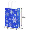 Picture of 16 Pieces Christmas Party Goodie Bags,Large thick Kraft White Snowflake Blue Xmas Backdrop Sign Christmas Goody Treat Gift Bags with Handles for Winter Christmas Holiday Party Supplies (Blue,16 Pack)