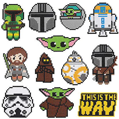 Picture of New Update 12 Pieces Mandalorian Diamond Painting Stickers Kits for Kids, DIY 5D Baby Yoda Grogu Diamond Art Mosaic Stickers by Numbers Kits for Children,Boys and Girls