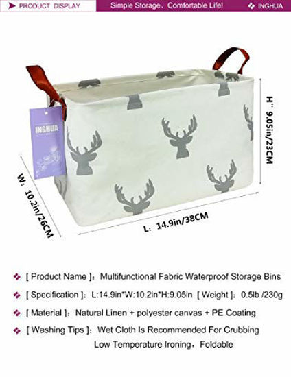 Picture of INGHUA Rectangular Storage Basket Fabric Organizer Bin for Toys,Books,Clothes,Gifts,Pets-Perfect for Home,Office,Nursery,Dorm,Shelf(Rec Grey Deer)
