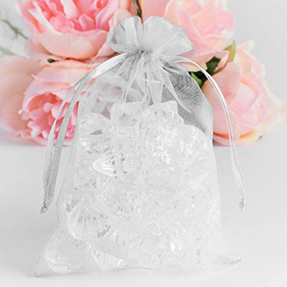 Picture of 100 Pack 4x6 Inch Mini Sheer Drawstring Organza Transparent Bags Jewelry Sack Pouches for Wedding, Party Decorations, Arts & Crafts Gifts (White)