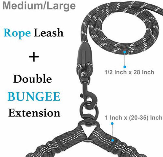 Picture of iYoPets Double Dog Leash with Two Extra Traffic Handles, 360 Swivel No Tangle Dual Dog Walking Leash, Comfortable Shock Absorbing Reflective Bungee for Two Dogs (18~120 lbs, Black)