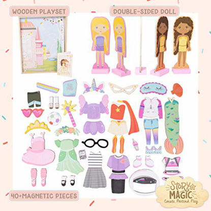Picture of Story Magic Wooden Dress-Up Doll by Horizon Group USA, Dress Up Magnetic Wood Double Sided Doll, Over 40 Outfit and Accessory Pieces, Creative Pretend Play, Perfect for Ages 4+