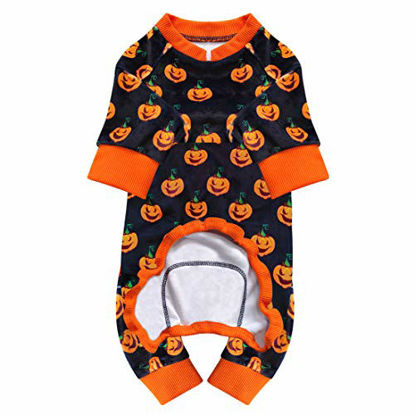 Picture of KYEESE Dog Pajamas Halloween for Small Dogs Pumpkin Dog Pjs Onesie Stretchable Soft Material Pet Pajamas
