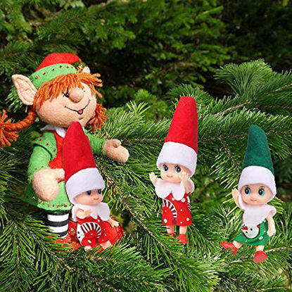Picture of 6 Pieces Christmas Elf Doll Elf Twins Elf Doll Figure Tiny Elf Boys and Girls Christmas Accessories for Xmas New Year Holiday Decorations, Advent Calendars and Stocking Stuffers, Green and Red Color