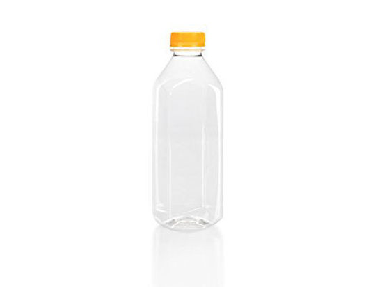 Picture of (6) 32 oz. Clear Food Grade Plastic Juice Bottles with Orange Tamper Evident Caps 6/Pack