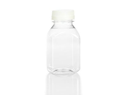 Picture of (12) 8 oz. Clear Food Grade Plastic Juice Bottles with Cap (12/Pack) (White)