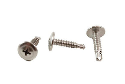 Picture of 410 Stainless #8 x 3/4" Wafer Head Philips Self Drilling Sheet Metal Tek Screws, (1/2" to 1-5/8" Length in Listing), 100 Pieces, Modified Truss Head Self Driller (#8 x 3/4 inch)