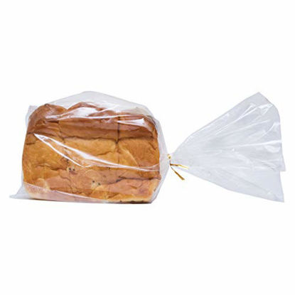 Picture of Wowfit Bread Poly Bags - Pack of 100 Entirely Transparent Clear Bakery Bags - Bread Loaf Packing Bags with 100 Gold Twist Ties - 8x4x18-Inch Grocery Bread Bags