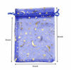 Picture of SUNGULF 100Pcs 4x6 Inches Sheer Organza Drawstring Pouches Stars and Moon Wedding Party Favor Jewelry Candy Gift Bags (Blue)