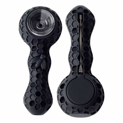 Picture of Unbreakable Honey Silicone Straw Pipe with Cleaner Cover and Decorative Bowl Interior (Black)