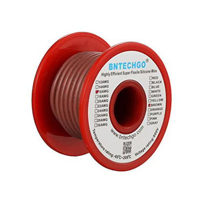 Picture of BNTECHGO 16 Gauge Silicone Wire Spool 25 ft Brown Flexible 16 AWG Stranded Tinned Copper Wire
