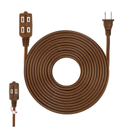 Picture of 20 Feet Brown Extension Cord, 3 Outlet 2 Prong 16 Gauge Cable, Indoor use, 3 Receptacle Cube Tap, Extension Cord - by Revpex