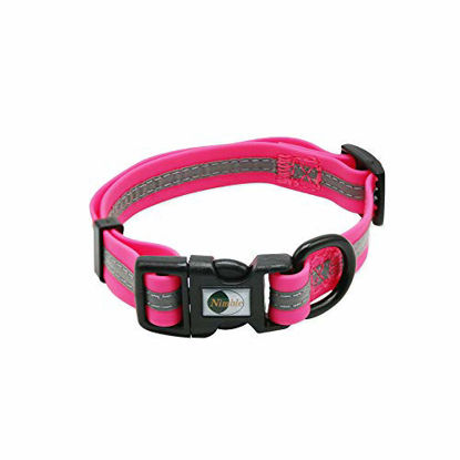 Picture of NIMBLE Dog Collar Waterproof Pet Collars Anti-Odor Durable Adjustable PVC & Polyester Soft with Reflective Cloth Stripe Basic Dog Collars S/M/L Sizes (Small (9.45-14.17inches), Pink)