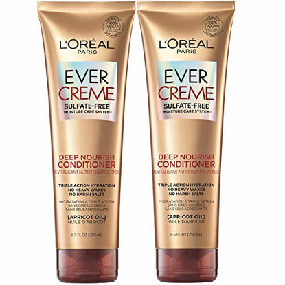 Picture of L'Oreal Paris EverCreme Sulfate Free Conditioner for Dry Hair, Triple Action Hydration for Dry, Brittle or Color Treated Hair, with Apricot Oil, 8.5 Fl; Oz (Pack of 2) (Packaging May Vary)