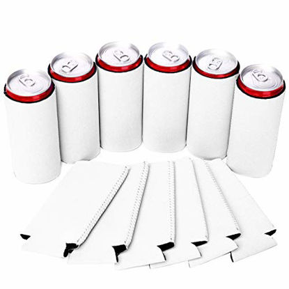 Picture of 12 Pcs Slim Can Coolers, 12 oz Plain Bulk Collapsible Soda Cover Coolies, DIY Personalized Sublimation Sleeves for Weddings, Bachelorette Parties