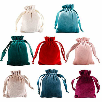Picture of 8PCS 3.5" X 4.7" Super Soft Jewelry Bags Luxury Velvet Drawstring Bags Pouches Candy Gift Bags for Christmas Party Wedding Favors