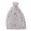 Picture of SUNGULF 100Pcs 4x6 Inches Sheer Organza Drawstring Pouches Stars and Moon Wedding Party Favor Jewelry Candy Gift Bags (White)