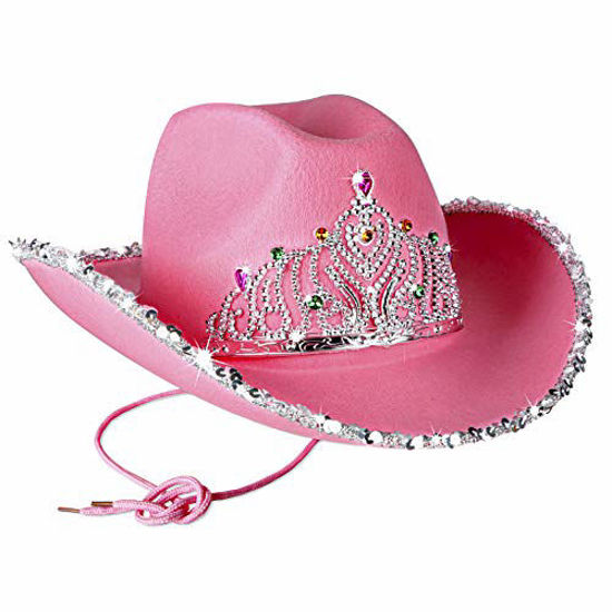 Picture of PROLOSO Pink Cowboy Hat with Crown Blinking Felt Cowgirl Hat Princess Hat