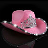 Picture of PROLOSO Pink Cowboy Hat with Crown Blinking Felt Cowgirl Hat Princess Hat