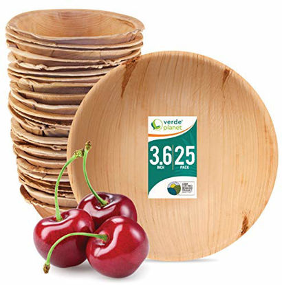 Picture of Verde Planet - 3.6 inch Round Palm Leaf Bowls - Biodegradable, Ecofriendly, Disposable, Sturdy, Elegant, Premium Quality Bowls, USDA Certified - 25 Count