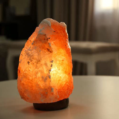 Picture of 7 Inch Himalayan Salt Lamp with Dimmer Cord - Night Light Natural Crystal Rock Classic Wood Base Authentic from Pakistan