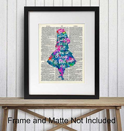Picture of Alice in Wonderland A.A. Milne Quote Dictionary Wall Art Decor - Funny 8x10 Home Decoration Picture for Kids, Girls Room, Bedroom, Office - Gift for Walt Disney World Fans - Watercolor Poster Print