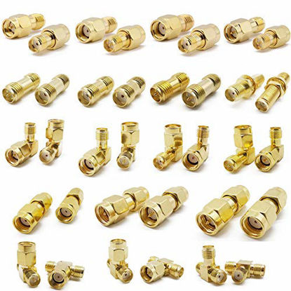 Picture of ALLiSHOP SMA Connectors kit 18 Type SMA RP-SMA Adapter Plug and Jack Straight and 90° SMA Connector Goldplated Brass RF Coax Connectivity Set for FPV Antennas Radio Baofeng Yaesu IP Camera Project