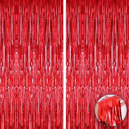 Picture of XtraLarge 6.4x8 Feet Red Streamers Red Party Decorations - Big 2 Pieces, Red Foil Fringe Curtain | Red Fringe Backdrop, Red Fringe Curtain for Red Streamers Party Decorations, Red Streamer Backdrop