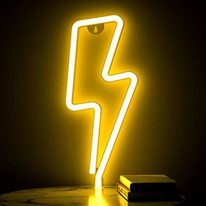 Picture of XIYUNTE Neon Sign Lightning Bolt Neon Light Sign for Wall Decor, Battery or USB Powered Led Lightning Light White Neon Signs for Bedroom, Kids Room, Living Room, Bar, Party, Christmas, Wedding