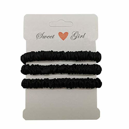 Picture of MAXFEEL 100% Pure Muberry Silk Hair Scrunchie Small Silk Scrunchy Skinny Hair Ties for Breakage Prevention Black 3 Pack