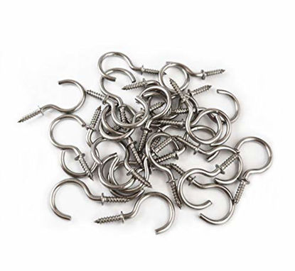 Picture of IDEALSV 60 Pcs (304) Stainless Steel Screw Ceiling Hooks 1 Inch Cup Hook Screw-in Light Hooks