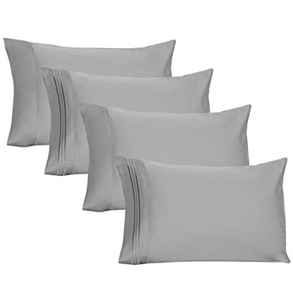 Picture of YIYEA Premium 1800 Thread Count Ultra-Soft Microfiber Pillowcase Set - Double Brushed - Wrinkle Resistant (Standard Pillowcase Set of 4, Light Grey)