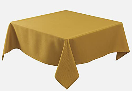 Picture of Biscaynebay Textured Fabric Square Tablecloths 54 X 54 Inches, Gold Water Resistant Spill Proof Tablecloths for Dining, Kitchen, Wedding and Parties, etc. Machine Washable