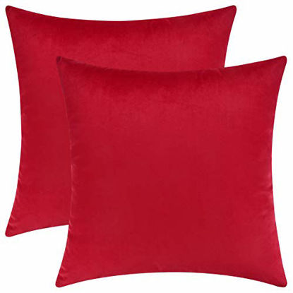Picture of Mixhug Set of 2 Cozy Velvet Square Decorative Throw Pillow Covers for Couch and Bed, Red, 18 x 18 Inches