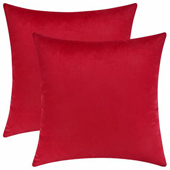 Picture of Mixhug Set of 2 Cozy Velvet Square Decorative Throw Pillow Covers for Couch and Bed, Red, 18 x 18 Inches