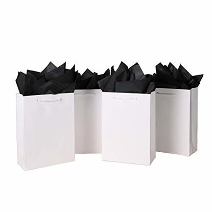 Picture of 10 Pcs White Gift Bags (8x4x11) Gift Bags with Black Tissue Paper | Luxury Matte White Paper Bags with Handles Perfect for Birthday Parties, Weddings