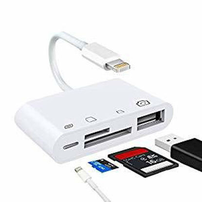 Picture of SD Card Reader, 4 in 1 SD TF Card Camera Reader USB 2.0 OTG Adapter Cable Lightning to Micro SD Camera Trail Game Reader for iPhone Xs Max/Xs/XR/X/8/7/6s/6/5s/5 and iPad, Support iOS 10 - 12 (White)