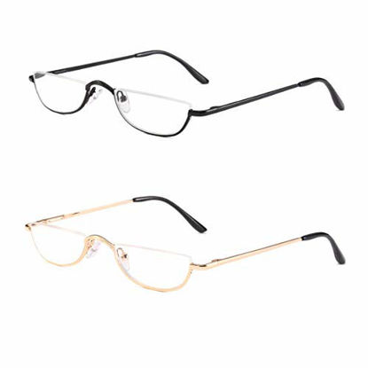 Picture of VISENG Half Frame Reading Glasses for Women Men Slim Half Moon Lens Readers Metal 2 pack Semi Rimless eyewear+2.5