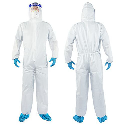 Picture of YIBER Disposable Protective Coverall Hazmat Suit, Heavy Duty Painters Coveralls, Made of SF Material, Excellent air permeability and water repellency- 1 PCS/PACK (L, White)