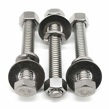 Picture of (5 Sets) 3/8-16x3" Stainless Steel Hex Head Screws Bolts, Nuts, Flat & Lock Washers, 18-8 (304) S/S, Fully Threaded by Bolt Fullerkreg