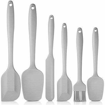 Picture of Heat Resistant Silicone Spatulas, Bakeware Set of 6 Non-Stick Ergonomic Cooking Baking Mixing Rubber Spatula Kitchen Utensils, Grey