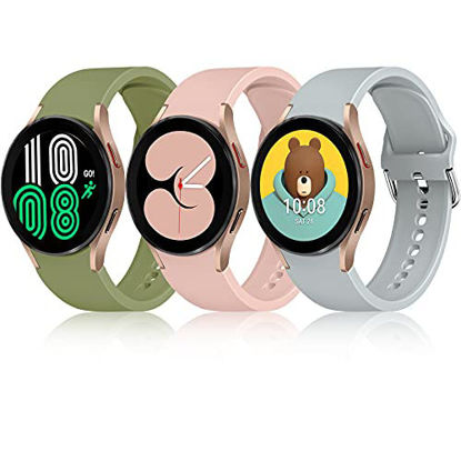 Picture of (3 Pack) GEAK Compatible with Samsung Galaxy Watch 4 Band 40mm 44mm, 20mm Soft Silicone Replacement Strap for Galaxy Watch 4 Classic 42mm 46mm/Samsung Galaxy Watch 3 41mm Women Men, Green/Gray/Pink
